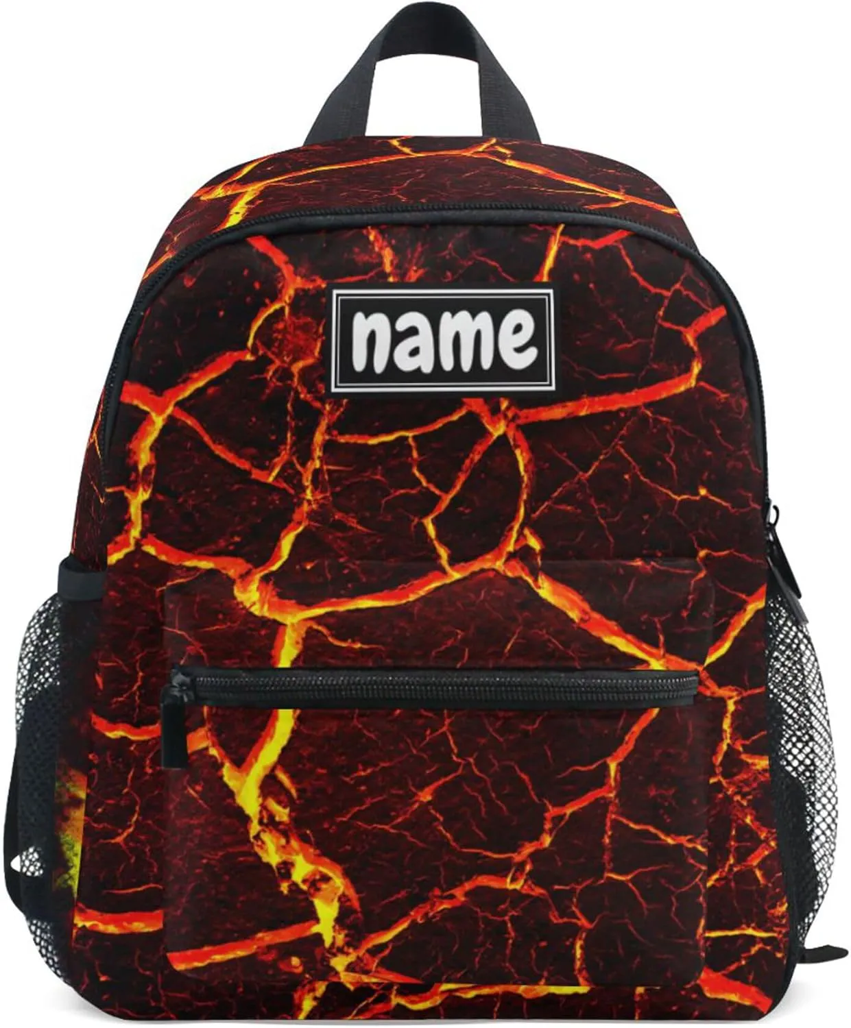 Custom Kid's Name Backpack, Lava Fire Volcano Toddler Kids Backpack Personalized Name Preschool Book Bag Children Kindergarten Bag for Boys Girls