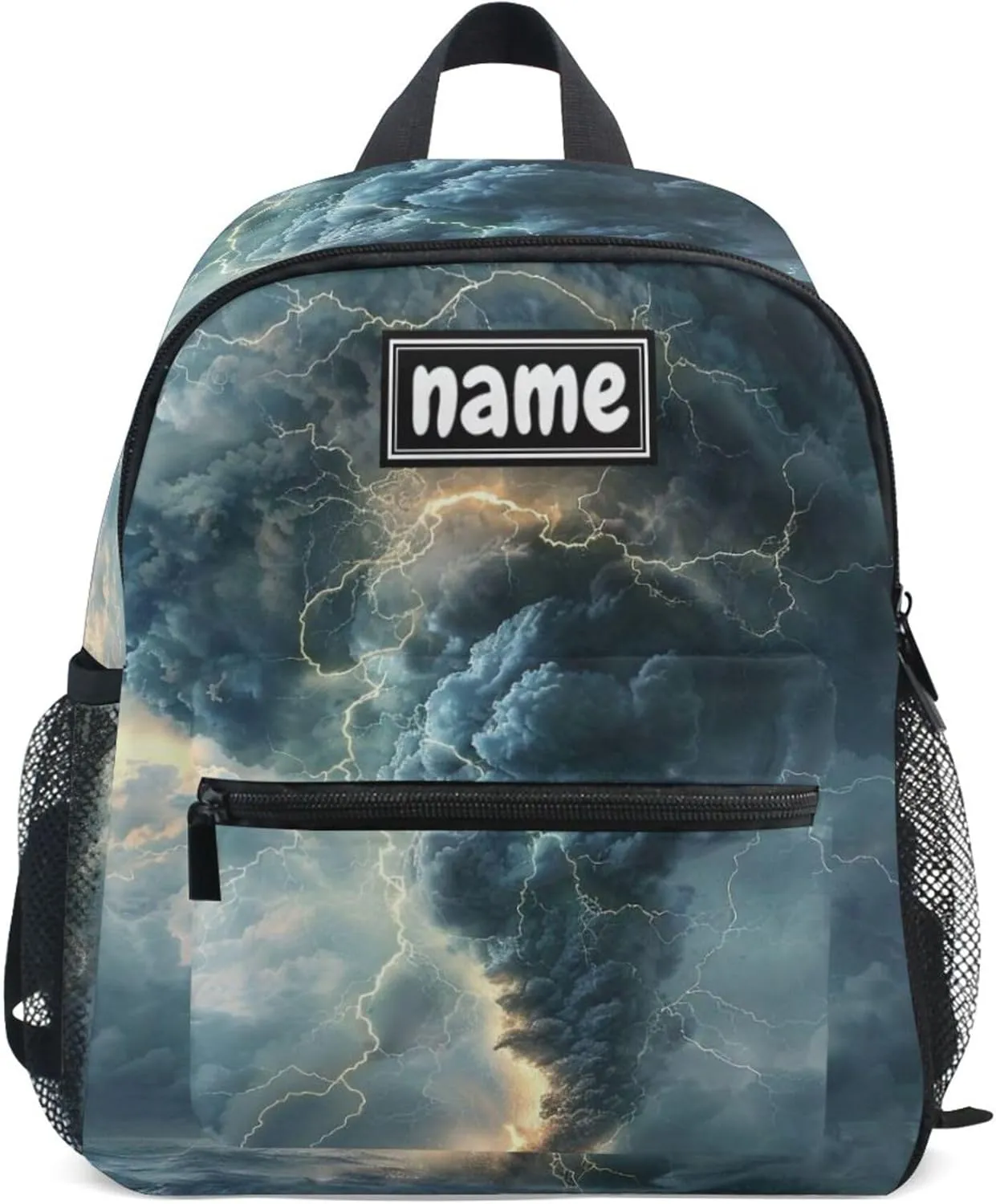 Custom Kid's Name Backpack, Lightning Tornado Grey Toddler Kids Backpack Personalized Name Preschool Bookbag Children Kindergarten Bag for Boys Girls