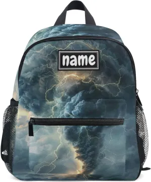 Custom Kid's Name Backpack, Lightning Tornado Grey Toddler Kids Backpack Personalized Name Preschool Bookbag Children Kindergarten Bag for Boys Girls