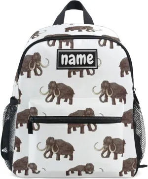 Custom Kid's Name Backpack, Vintage Mammoth Toddler Backpack for Daycare Travel Personalized Name Preschool Book Bag Children Kindergarten Bag for Boys Girls