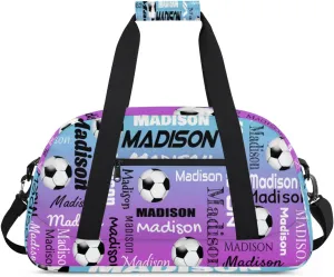 Custom Soccer Gym Bag Duffel Bag for Women Men, Personalized Name Travel Sport Bags Customized Footballs Bag, Blue Purple Gradient