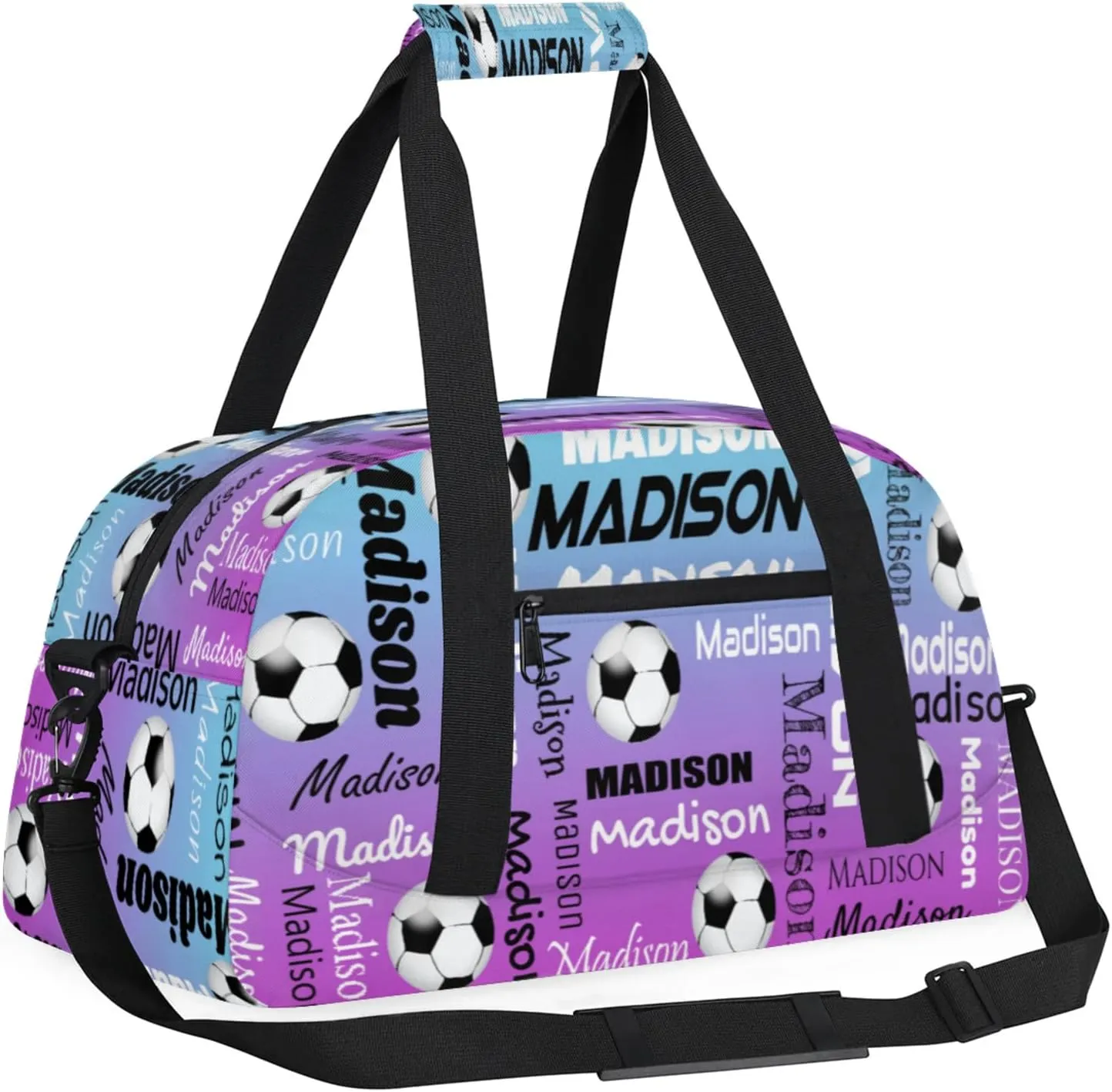 Custom Soccer Gym Bag Duffel Bag for Women Men, Personalized Name Travel Sport Bags Customized Footballs Bag, Blue Purple Gradient