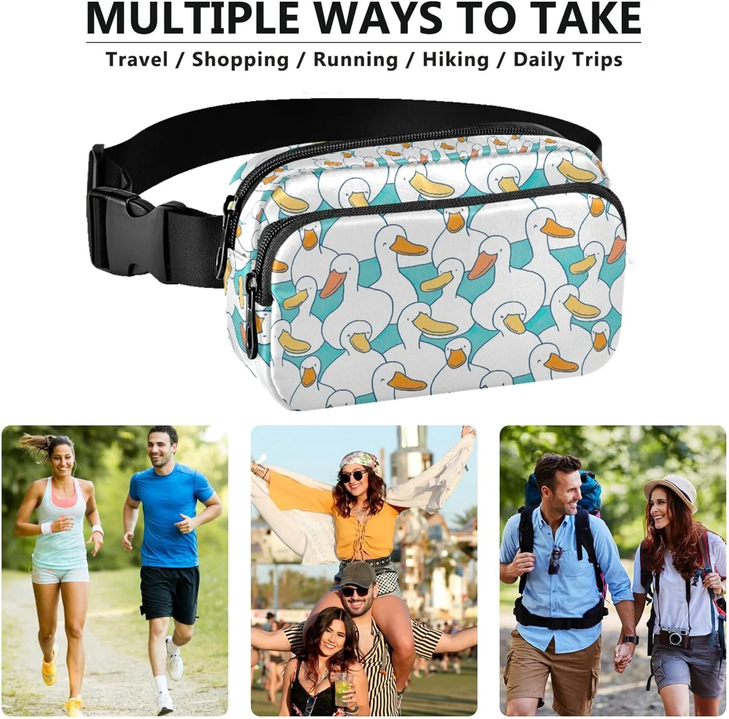 Customized Cartoon Duck Cute Fanny Packs Women Waterproof Belt Bags Hip Pack Hiking Travel Waist Bag