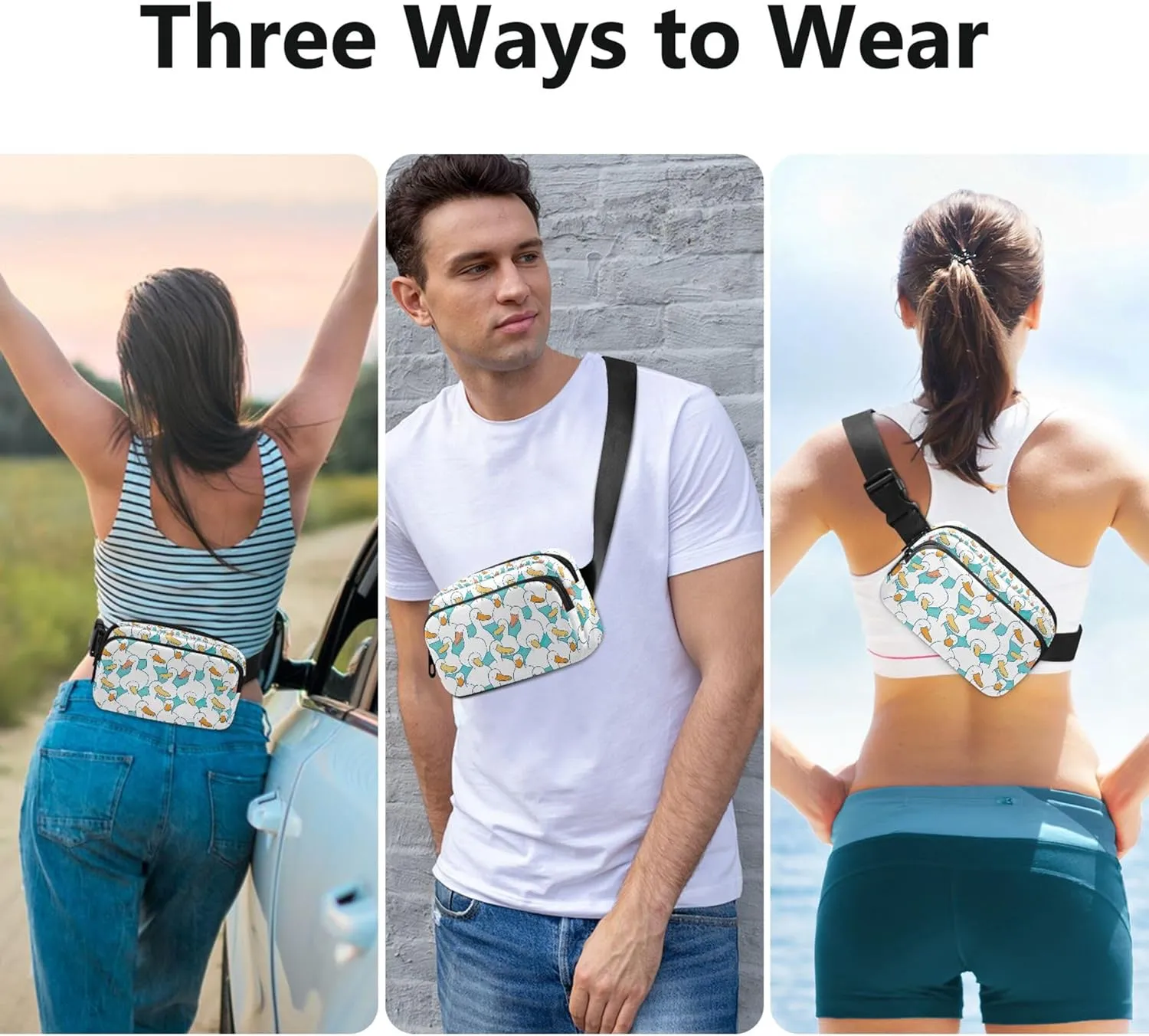Customized Cartoon Duck Cute Fanny Packs Women Waterproof Belt Bags Hip Pack Hiking Travel Waist Bag