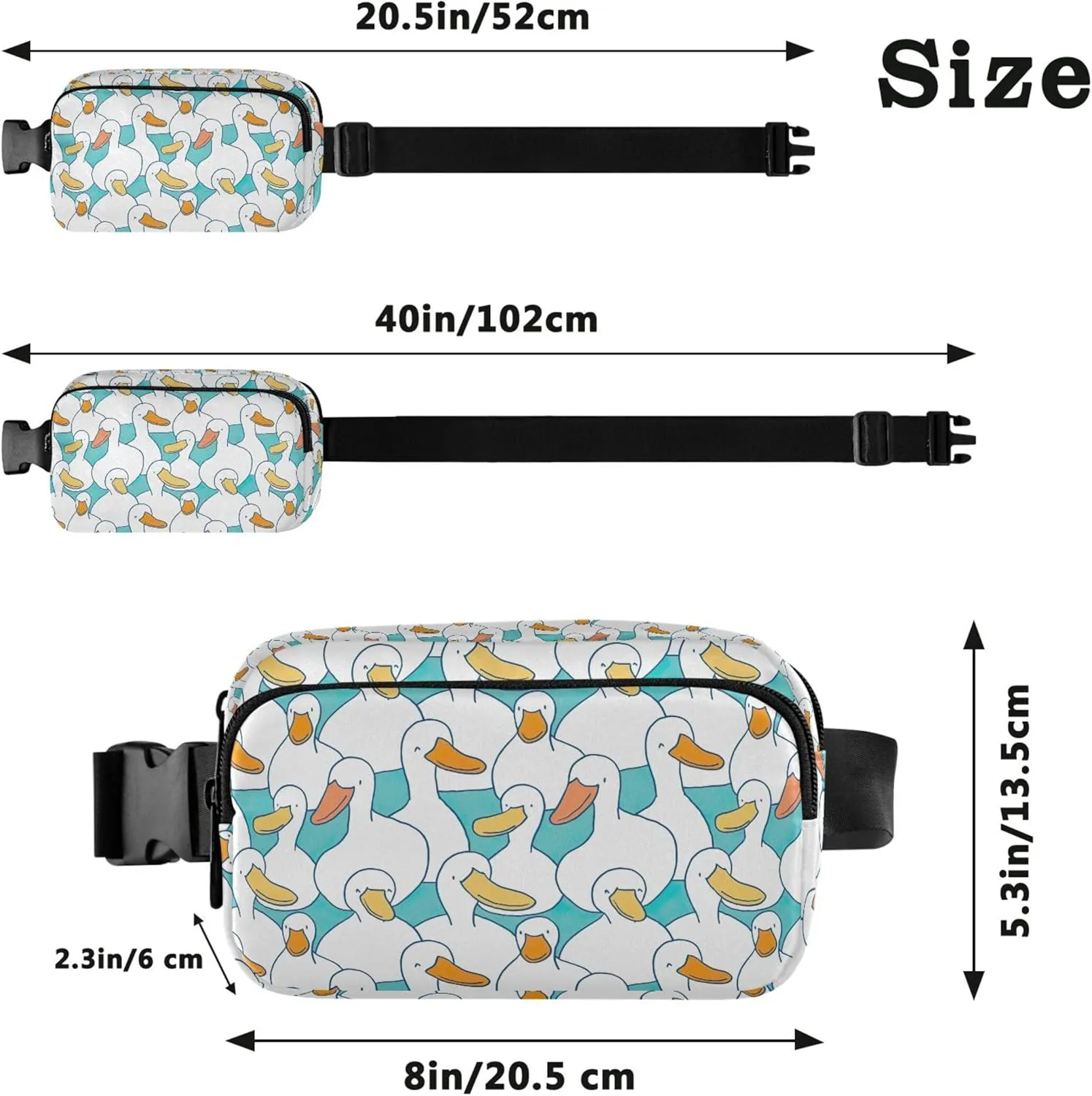 Customized Cartoon Duck Cute Fanny Packs Women Waterproof Belt Bags Hip Pack Hiking Travel Waist Bag