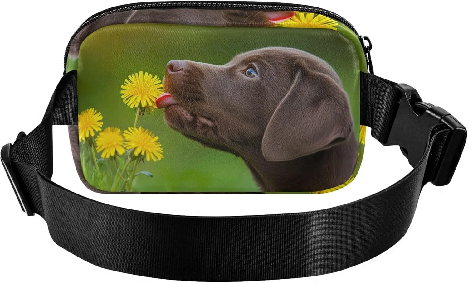 Cute Chocolate Labrador Flowers Fanny Pack for Women Flower Belt Bag Hip Pack Waterproof Cross Body Waist Pack