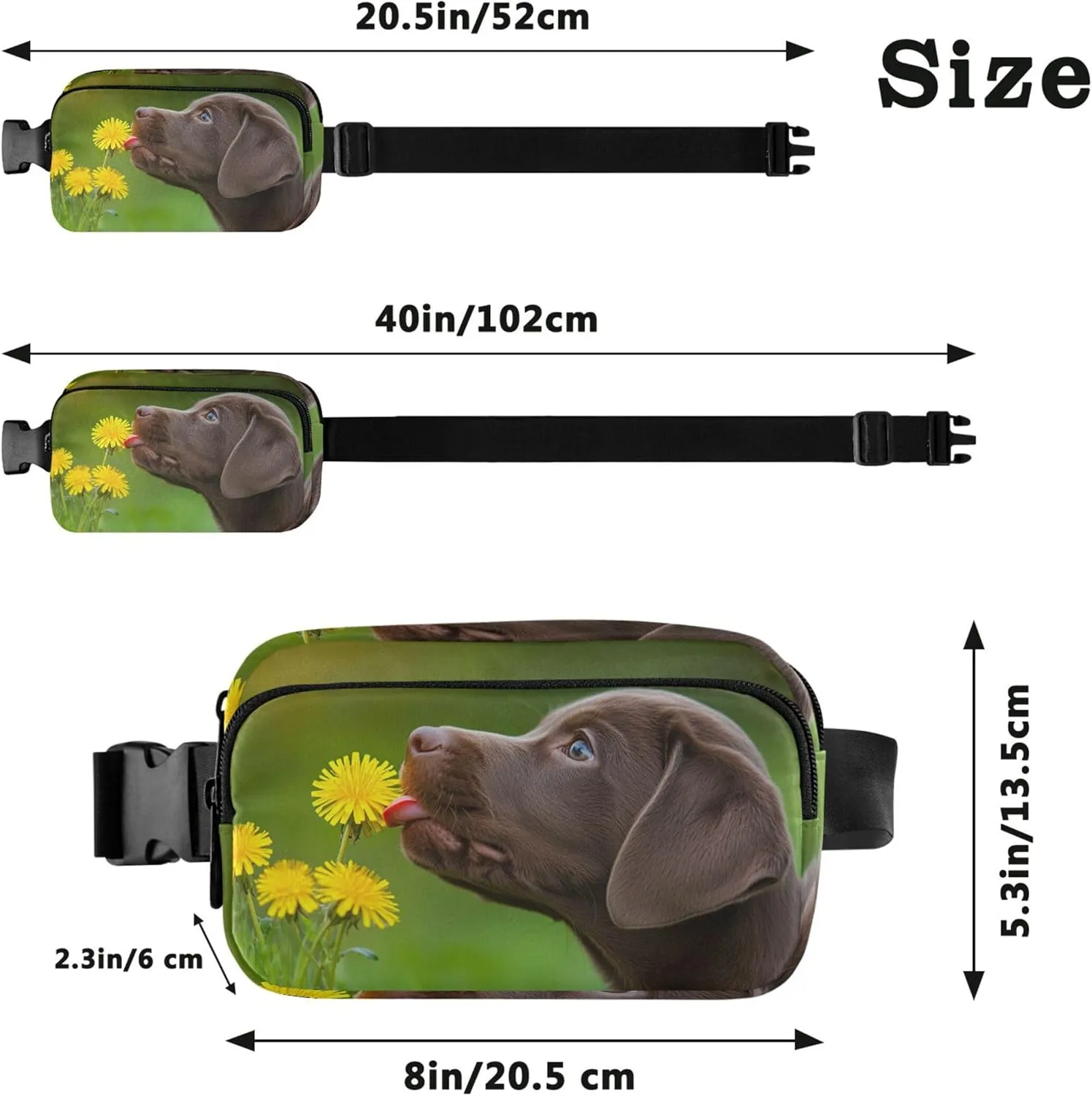 Cute Chocolate Labrador Flowers Fanny Pack for Women Flower Belt Bag Hip Pack Waterproof Cross Body Waist Pack
