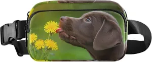 Cute Chocolate Labrador Flowers Fanny Pack for Women Flower Belt Bag Hip Pack Waterproof Cross Body Waist Pack