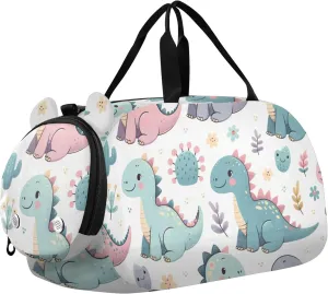 Cute Little Dinosaurs Duffle Bag for Girl, Sports Duffle Gym Bags with Shoe Compartment, Personalized Overnight Bag Travel Weekender for Kids