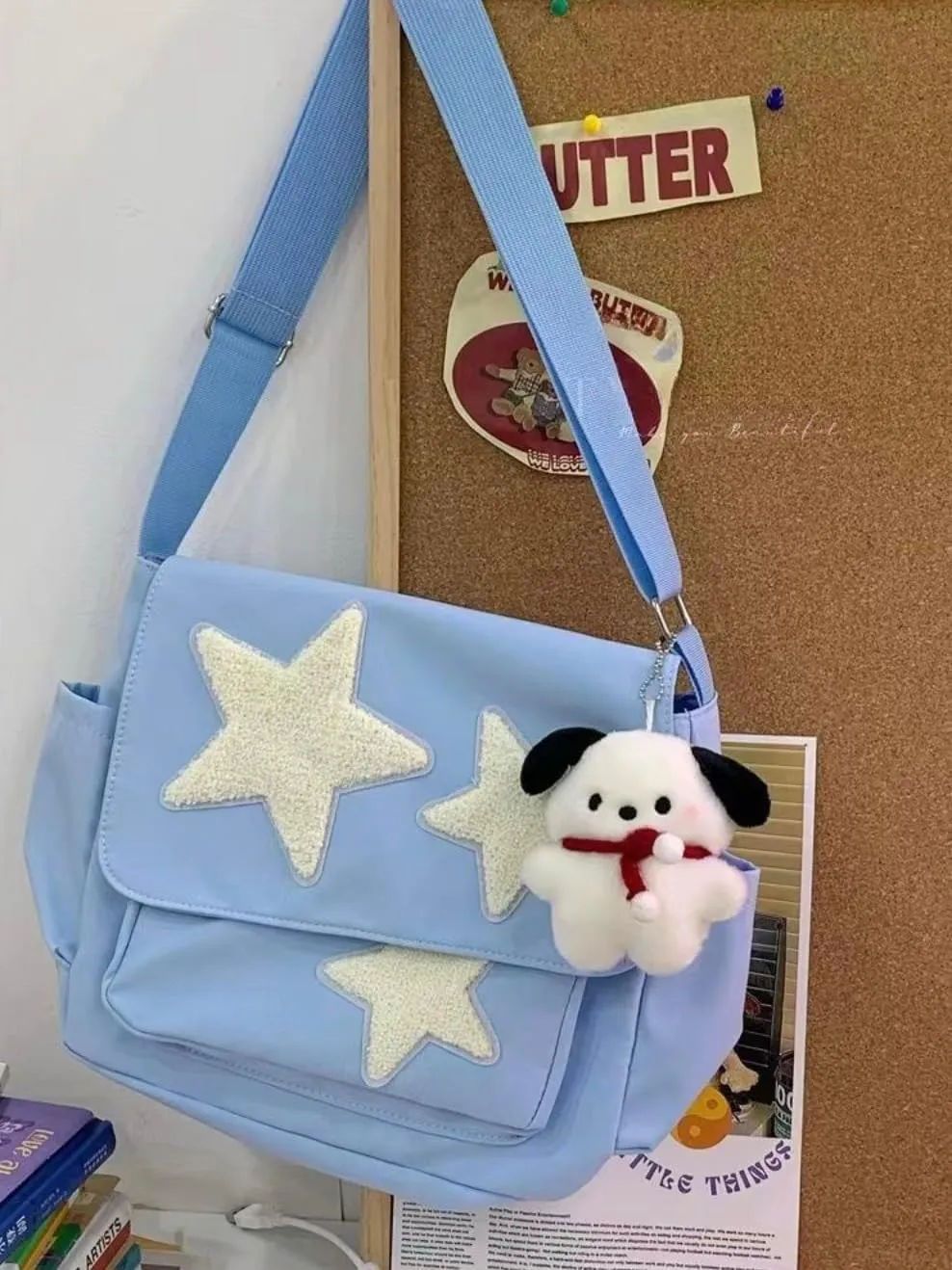 Cute Messenger Bag for Women Men Canvas Crossbody Shoulder Bag with Side Pockets Large Laptop Bag Canvas Tote