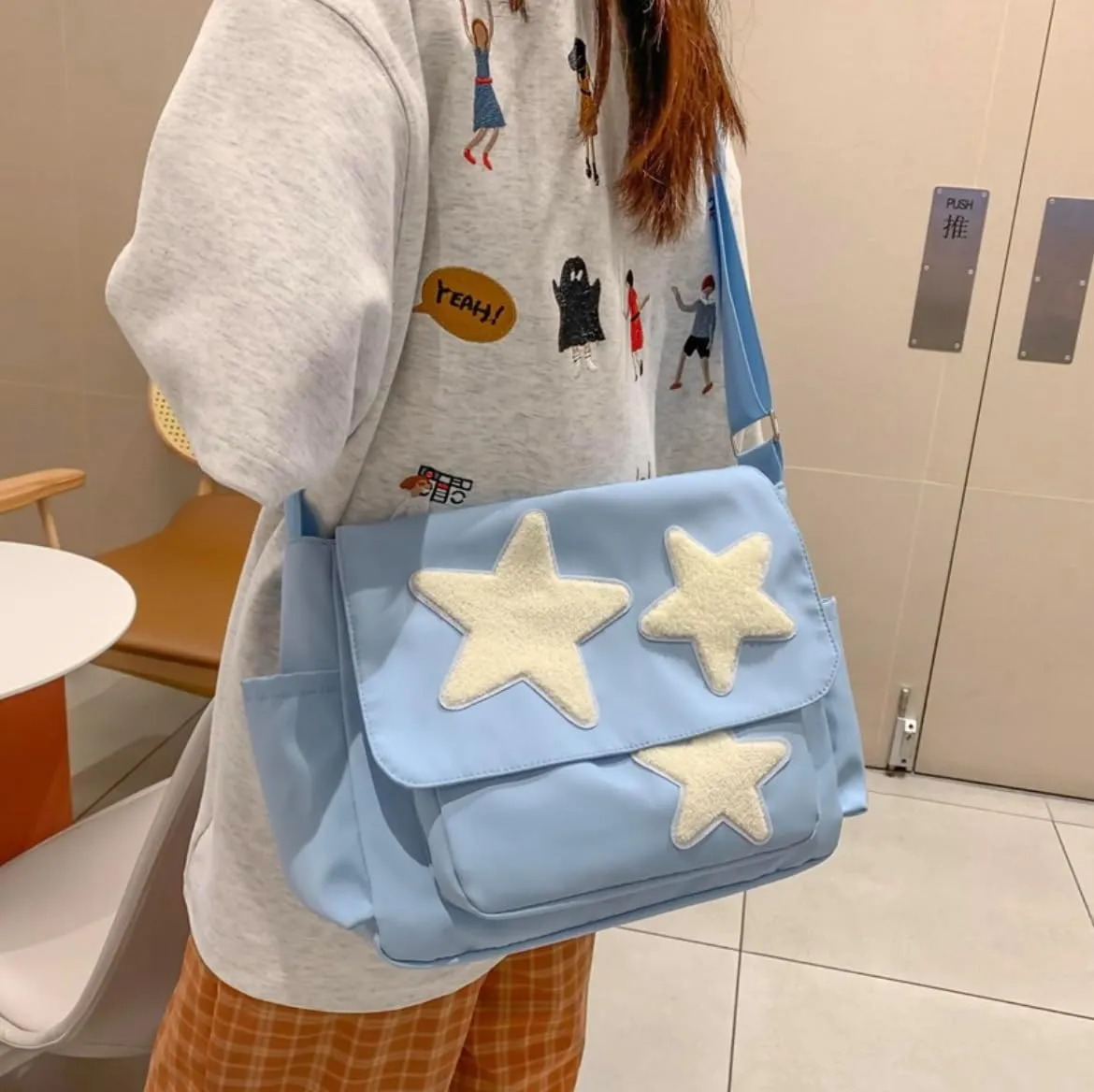 Cute Messenger Bag for Women Men Canvas Crossbody Shoulder Bag with Side Pockets Large Laptop Bag Canvas Tote