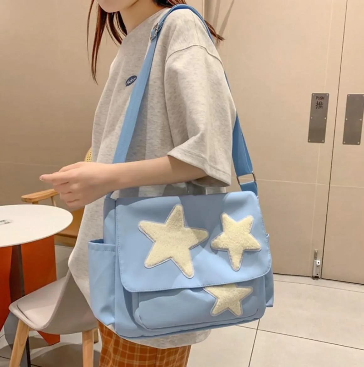 Cute Messenger Bag for Women Men Canvas Crossbody Shoulder Bag with Side Pockets Large Laptop Bag Canvas Tote