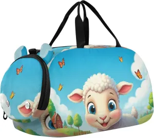Cute Sheep Duffle Bag for Girl, Sports Duffle Gym Bags with Shoe Compartment, Personalized Overnight Bag Travel Weekender for Kids