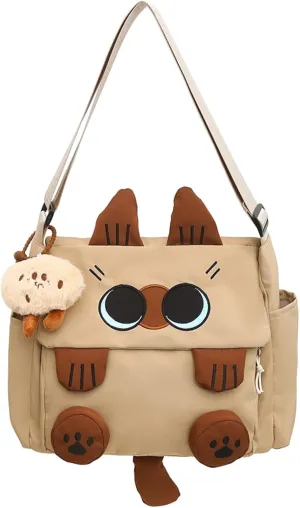 Cute Siamese Cat Messenger Bag for Women Crossbody Large Capacity Canvas Purse Daypack Korean Cartoon Square Bag