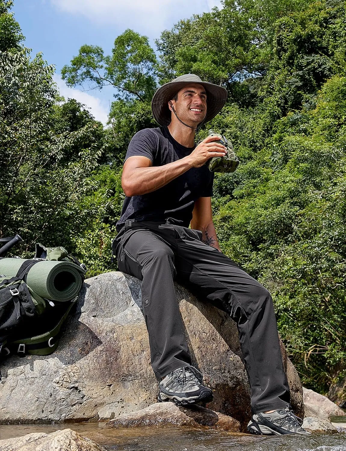 Cycorld Men's-Hiking-Pants-Lightweight-Water-Resistant-Quick-Dry Stretch Cargo Tactical Pants for Work Travel Camping Fishing