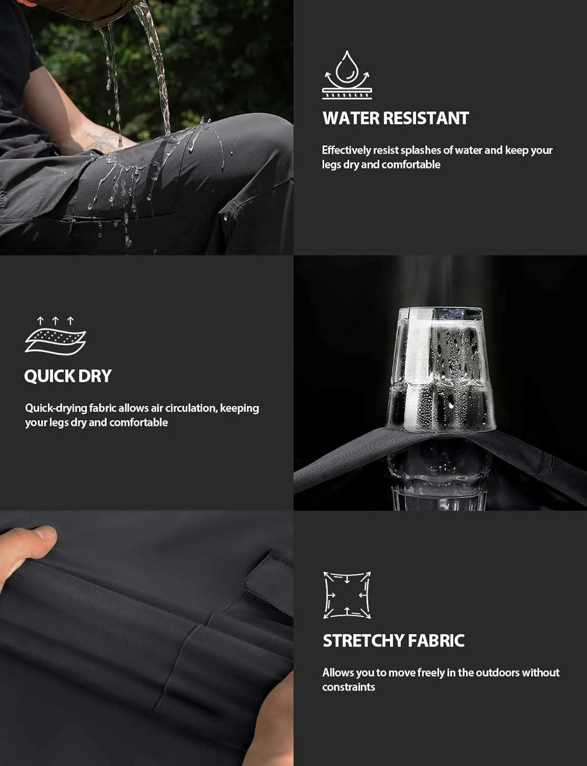 Cycorld Men's-Hiking-Pants-Lightweight-Water-Resistant-Quick-Dry Stretch Cargo Tactical Pants for Work Travel Camping Fishing