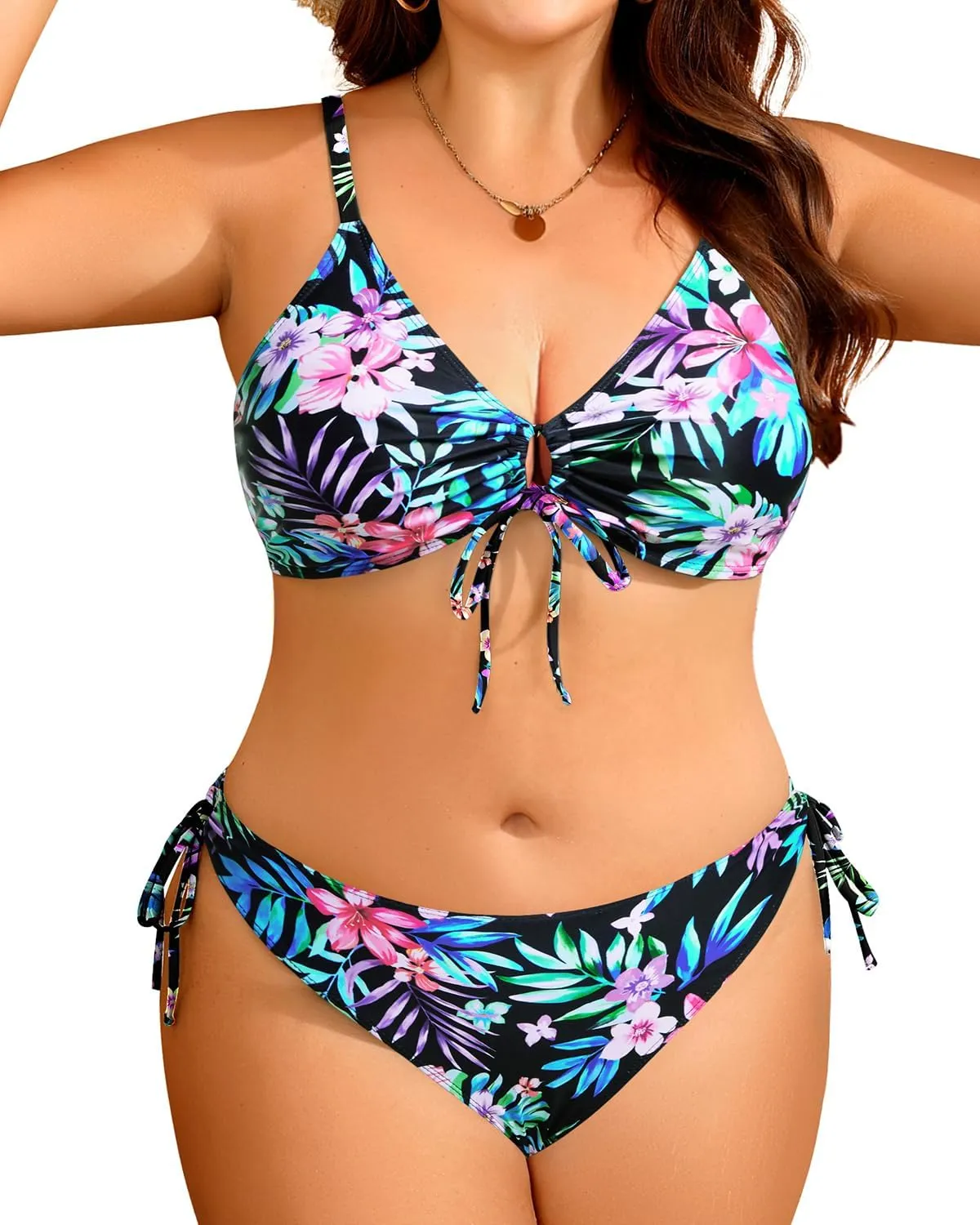 Daci Women's Plus Size Triangle Bikini Set, Sexy Tie Front Two-Piece Swimsuit