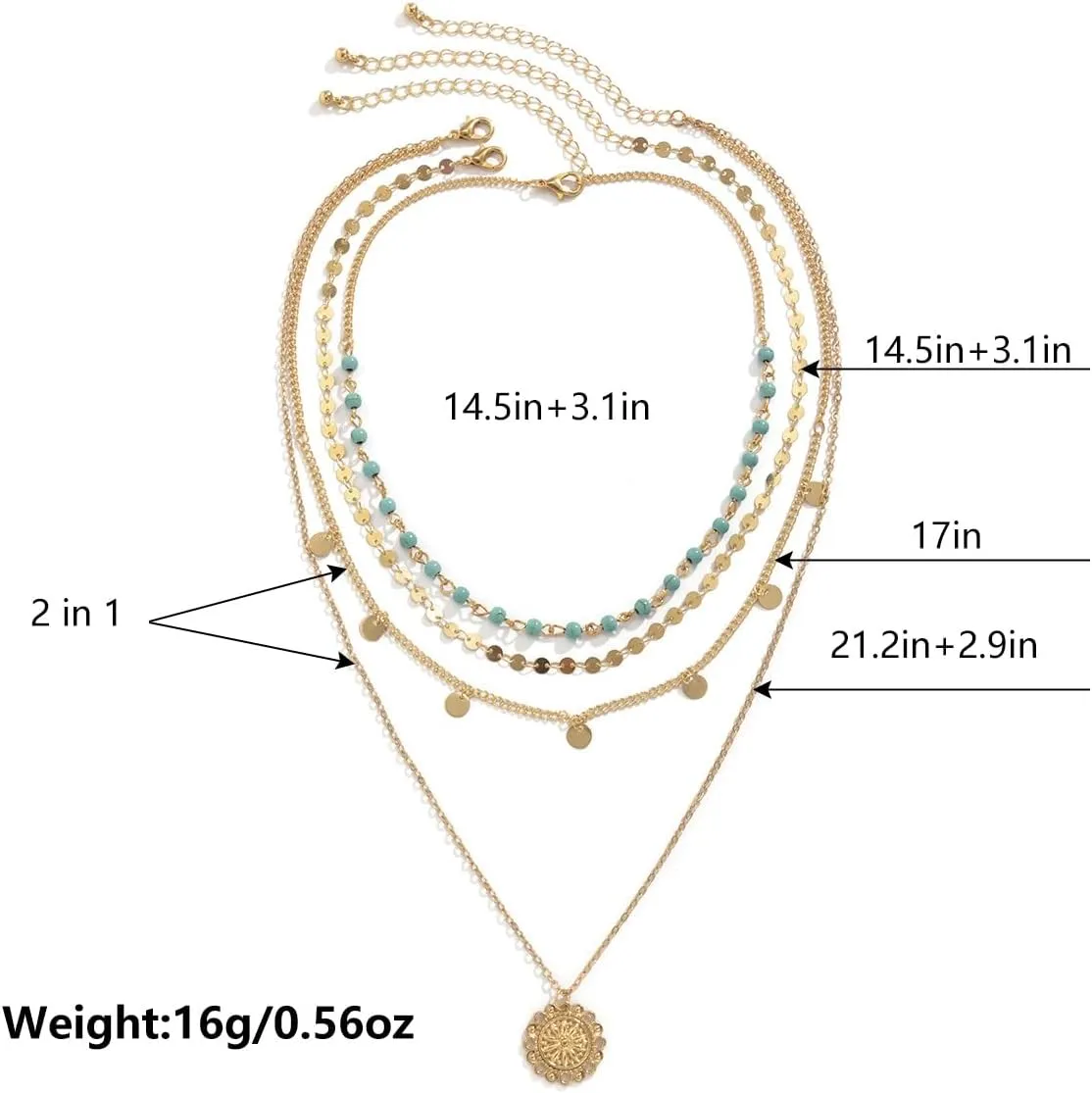 Dainty Layered Choker Necklace Bohemian Turquoise Necklace 14K Gold Plated Dainty Y Pendant Necklace Beach Fashion Pendant Choker