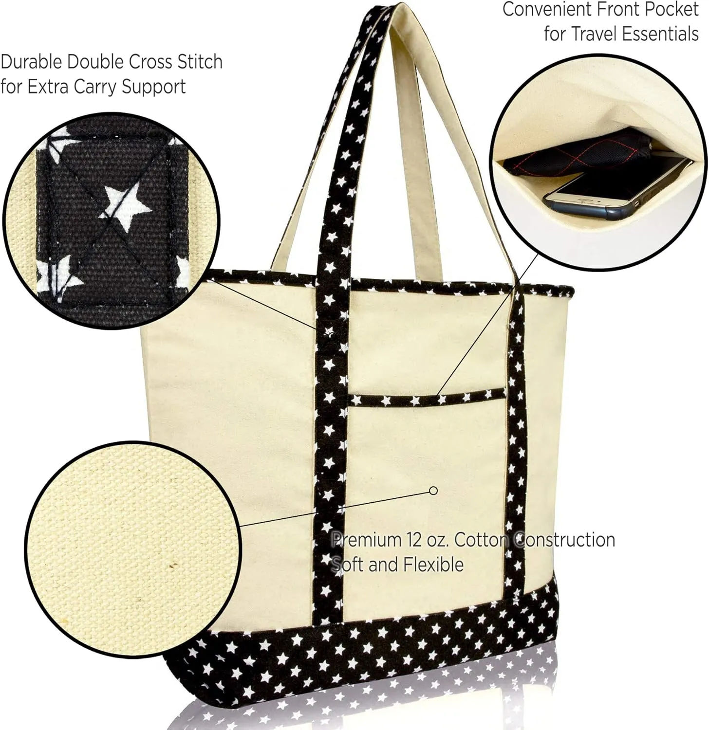 DALIX Initial Tote Bag Personalized Monogram Black Star Zippered Top Letter - D