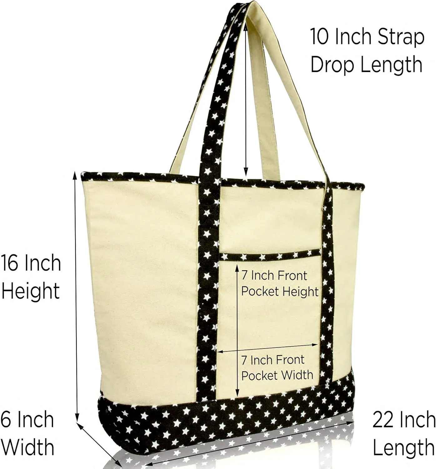 DALIX Initial Tote Bag Personalized Monogram Black Star Zippered Top Letter - D