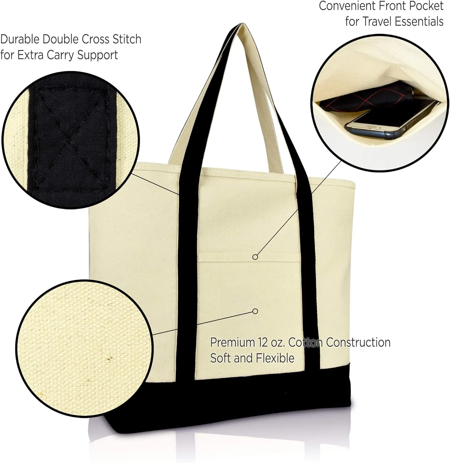 DALIX Initial Tote Bag Personalized Monogram Black Zippered Top Letter - A