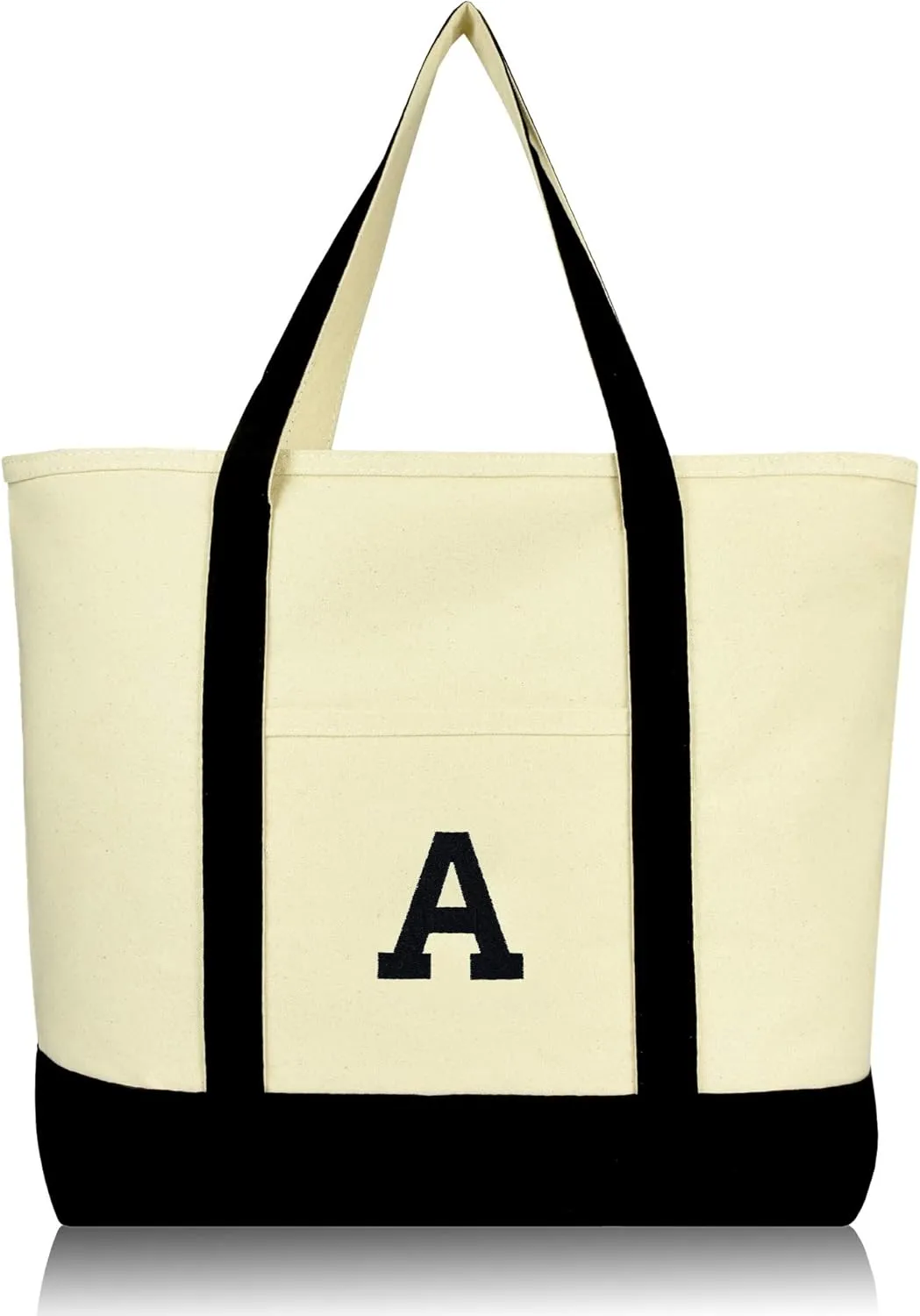 DALIX Initial Tote Bag Personalized Monogram Black Zippered Top Letter - A