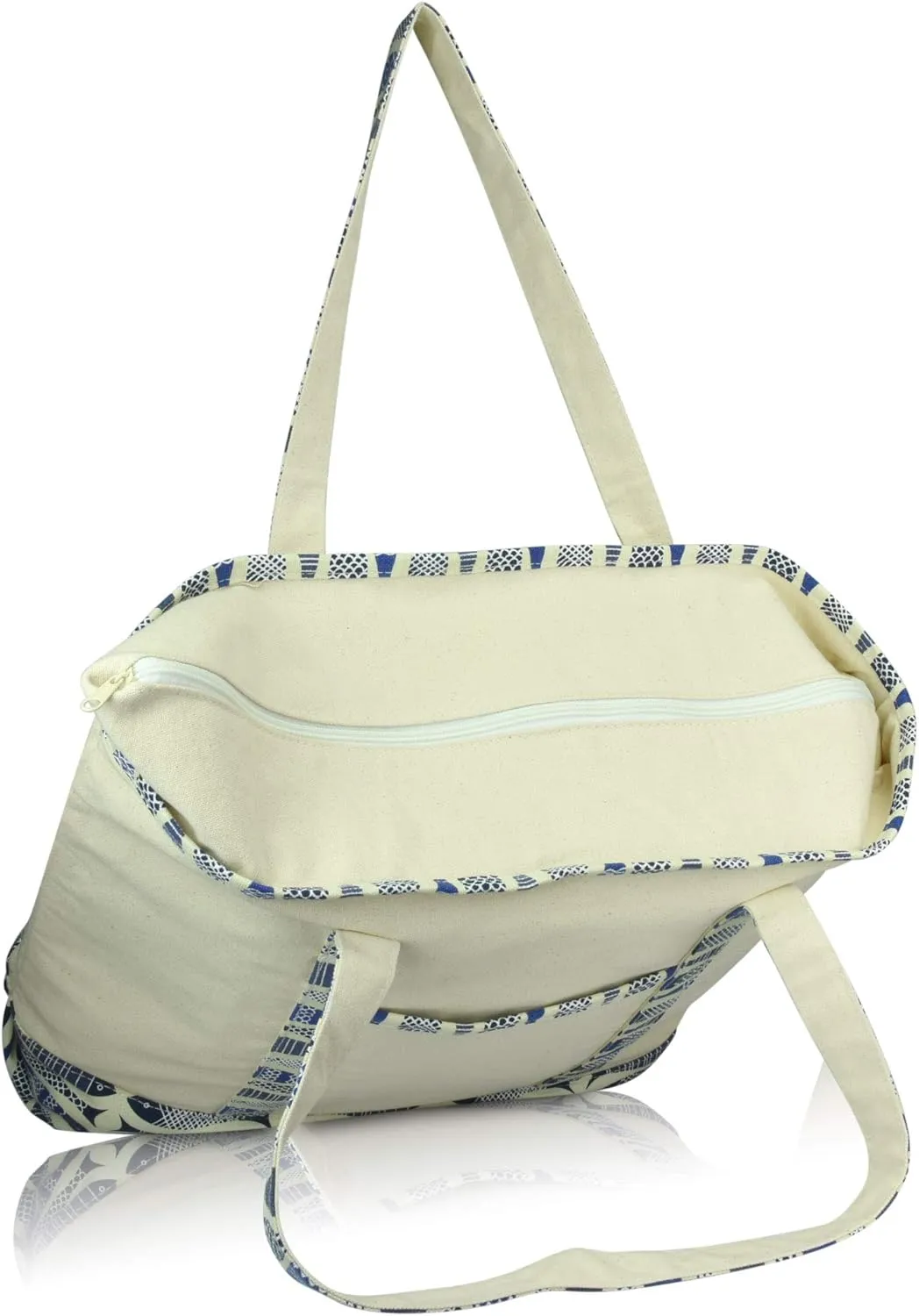 DALIX Initial Tote Bag Personalized Monogram Blue Antique Fish Zippered Top Bold Letter - N