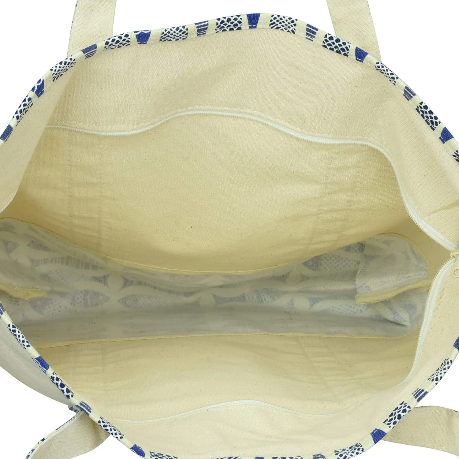 DALIX Initial Tote Bag Personalized Monogram Blue Antique Fish Zippered Top Bold Letter - N