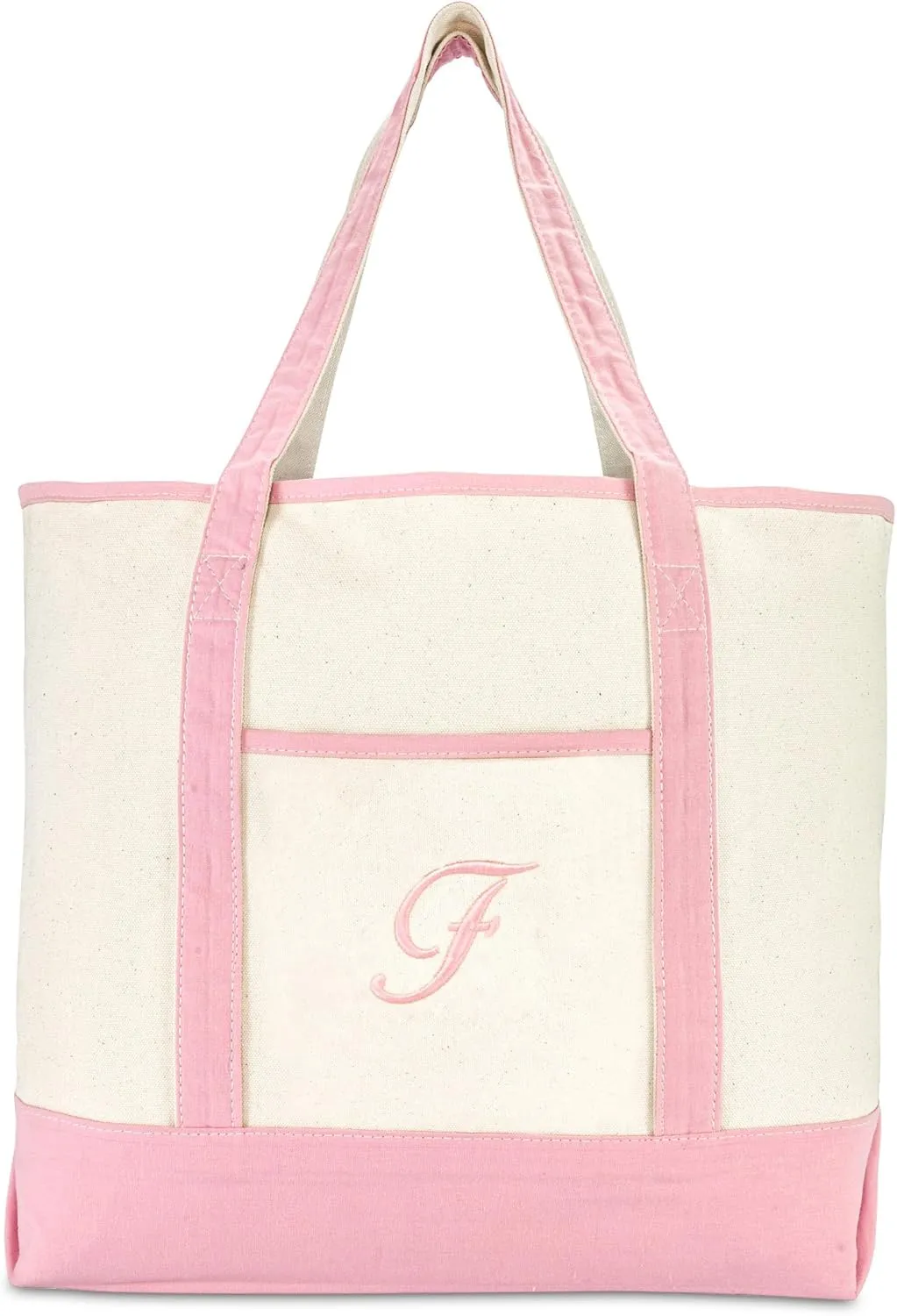 DALIX Women's Cotton Canvas Tote Bag Large Shoulder Bags Pink Monogram A - Z