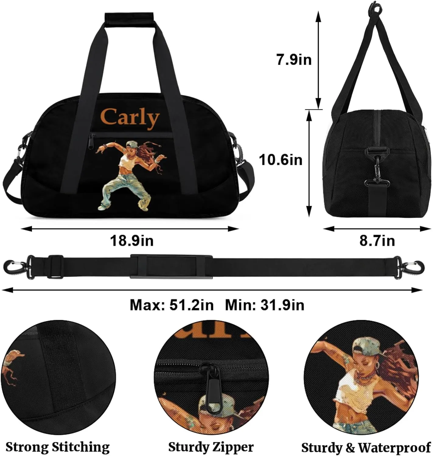 Dance Duffle-Bag for Teens Girls,Custom Hip-Hop-Bag for Dancer,Carry-on Lightweight for Travel-Duffle,Overnight,Workout Hip-hop Dance Girl