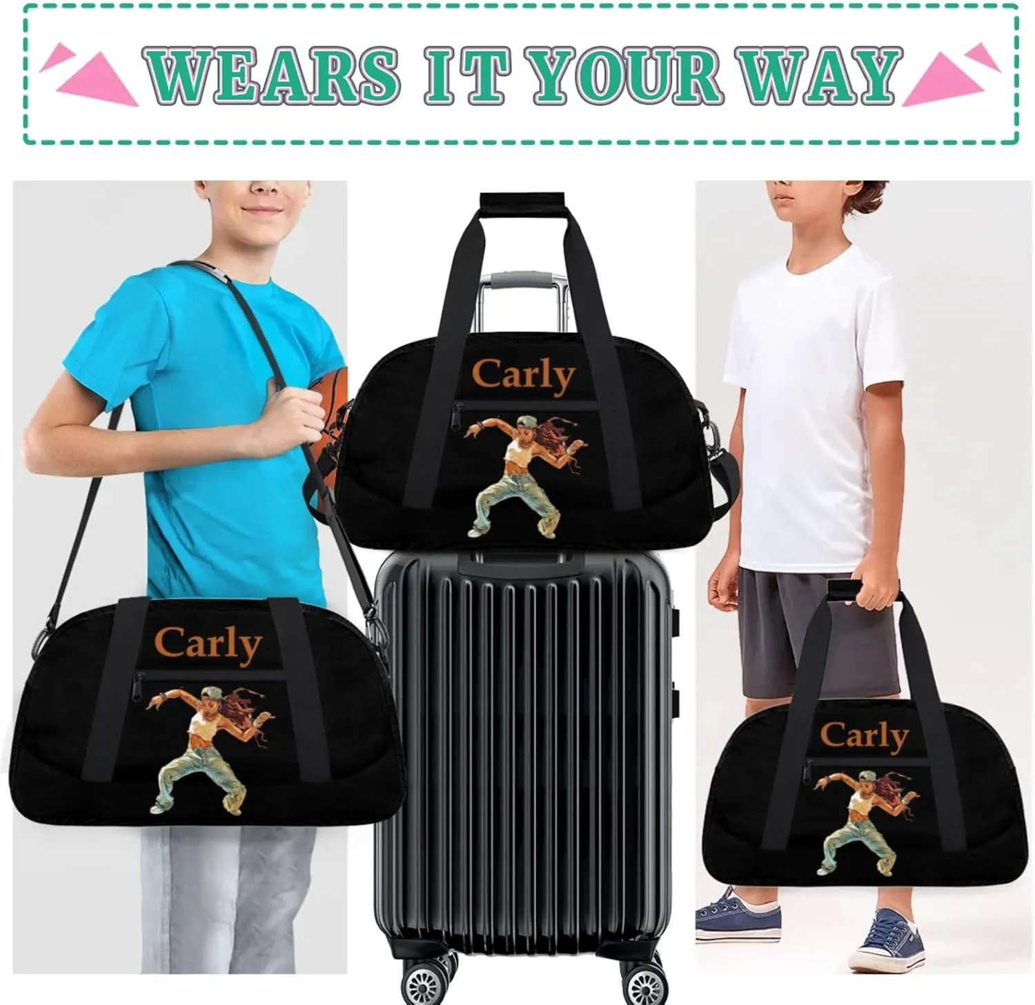 Dance Duffle-Bag for Teens Girls,Custom Hip-Hop-Bag for Dancer,Carry-on Lightweight for Travel-Duffle,Overnight,Workout Hip-hop Dance Girl