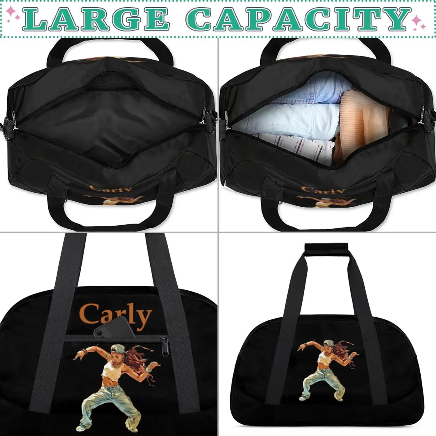 Dance Duffle-Bag for Teens Girls,Custom Hip-Hop-Bag for Dancer,Carry-on Lightweight for Travel-Duffle,Overnight,Workout Hip-hop Dance Girl