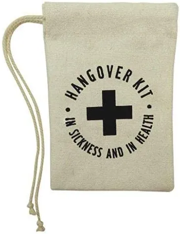 Darling Souvenir Hangover Kit - in Sickness and in Health Printed Party Canvas Favor First Aid Kit Bags for New Year, Christmas, Sports 4 x 6 Inch, 10 Pcs