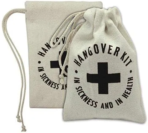 Darling Souvenir Hangover Kit - in Sickness and in Health Printed Party Canvas Favor First Aid Kit Bags for New Year, Christmas, Sports 4 x 6 Inch, 10 Pcs