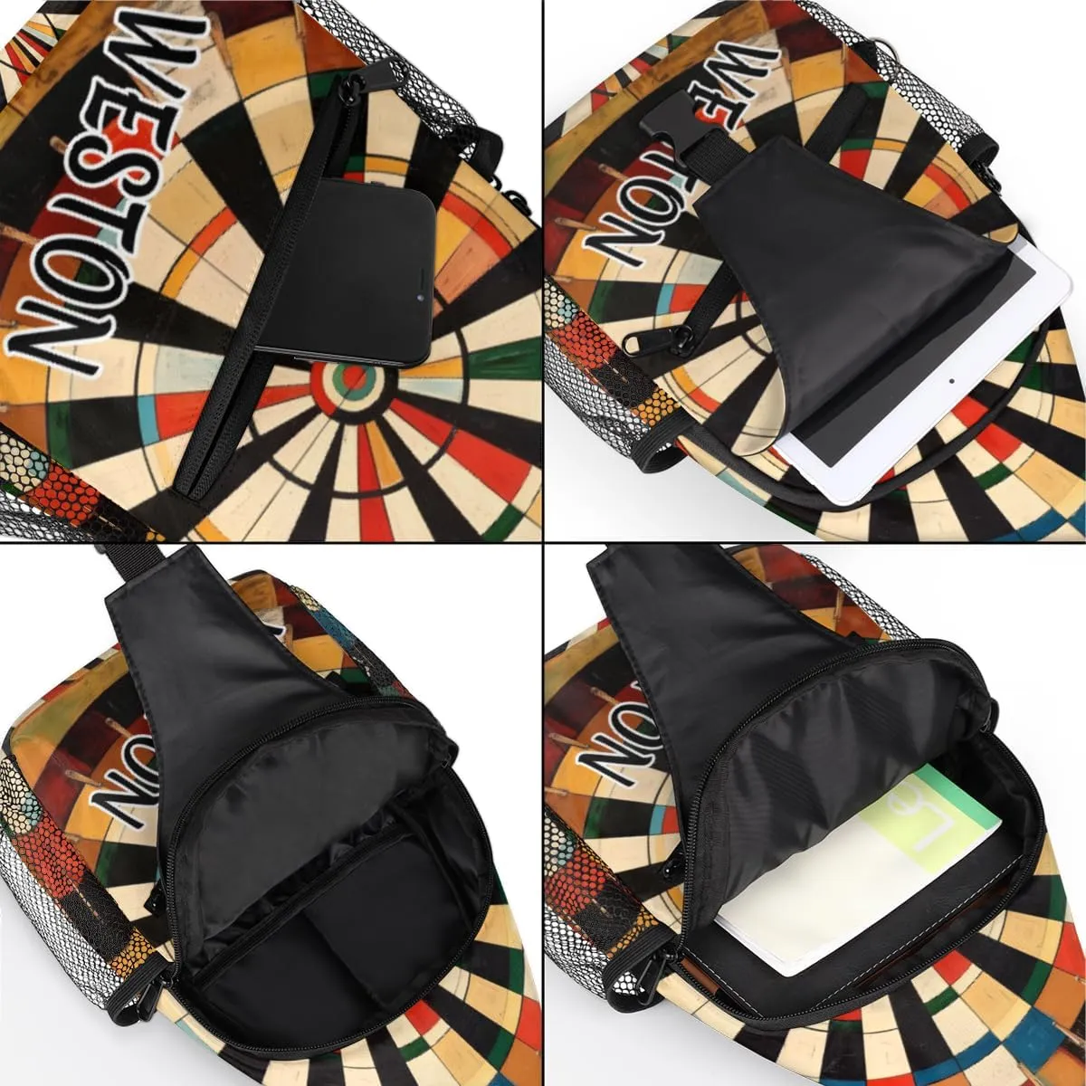 Dart Board Custom Sling Bag with name, Personalized Crossbody Sling Backpack for Women Men Outdoor Sports Chest Bag
