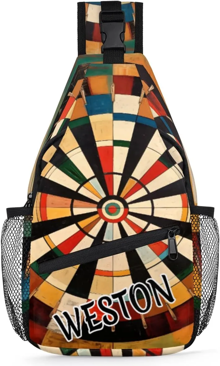 Dart Board Custom Sling Bag with name, Personalized Crossbody Sling Backpack for Women Men Outdoor Sports Chest Bag