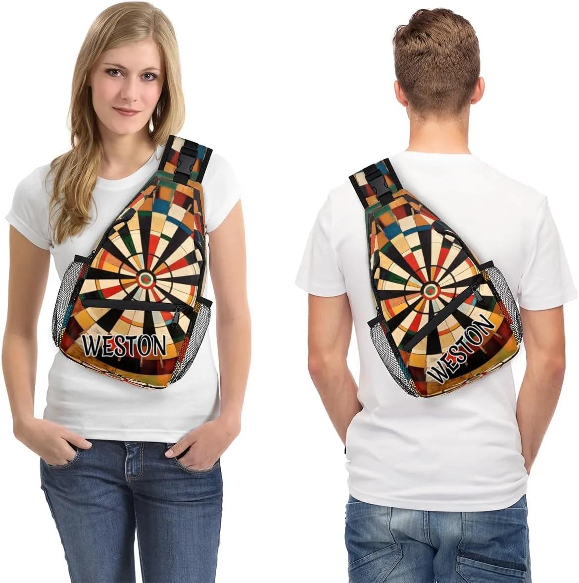 Dart Board Custom Sling Bag with name, Personalized Crossbody Sling Backpack for Women Men Outdoor Sports Chest Bag