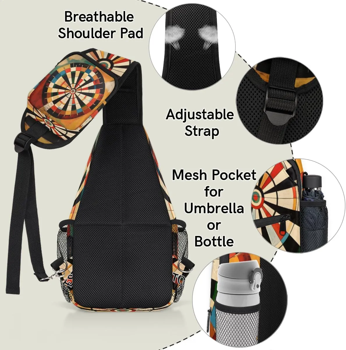 Dart Board Custom Sling Bag with name, Personalized Crossbody Sling Backpack for Women Men Outdoor Sports Chest Bag