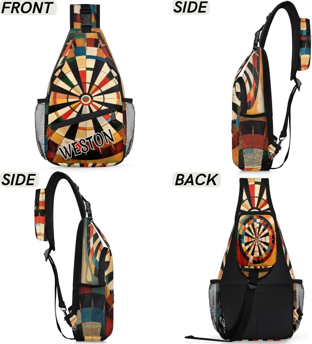 Dart Board Custom Sling Bag with name, Personalized Crossbody Sling Backpack for Women Men Outdoor Sports Chest Bag