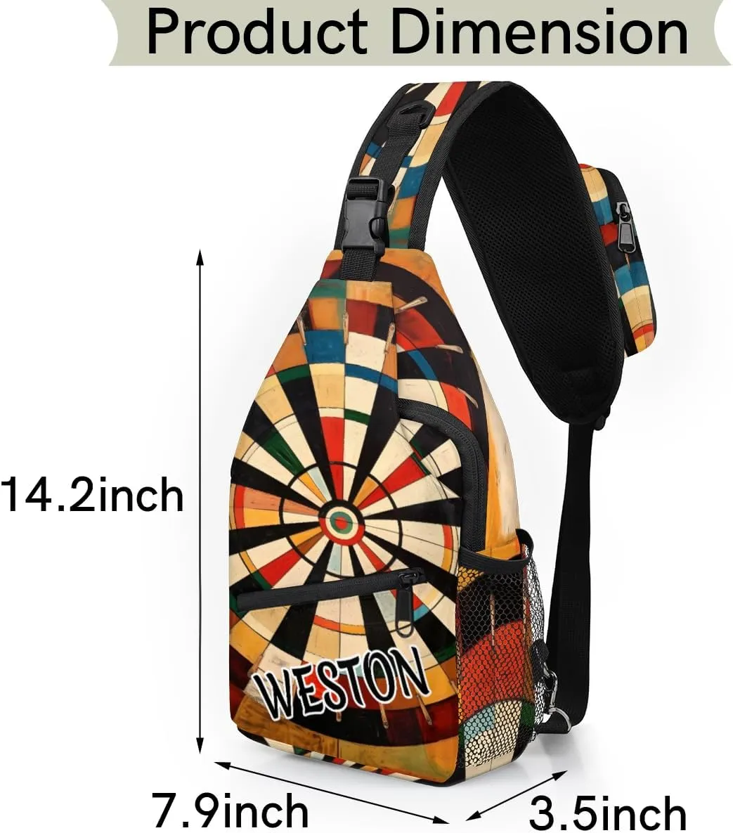 Dart Board Custom Sling Bag with name, Personalized Crossbody Sling Backpack for Women Men Outdoor Sports Chest Bag