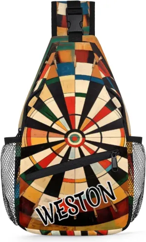 Dart Board Custom Sling Bag with name, Personalized Crossbody Sling Backpack for Women Men Outdoor Sports Chest Bag