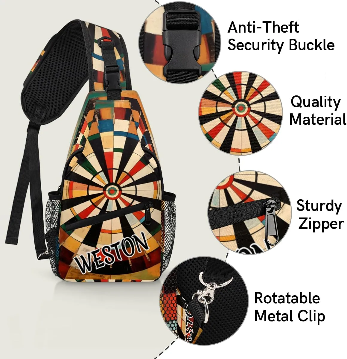 Dart Board Custom Sling Bag with name, Personalized Crossbody Sling Backpack for Women Men Outdoor Sports Chest Bag