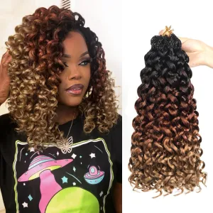 Datanala GoGo Curl Crochet Hair 12 Inch Ombre Water Wave Crochet Hair 8 Packs Long Beach Curl Crochet Braiding Hair Synthetic Extensions For Women (T1B/30/27, 12inch/8packs))