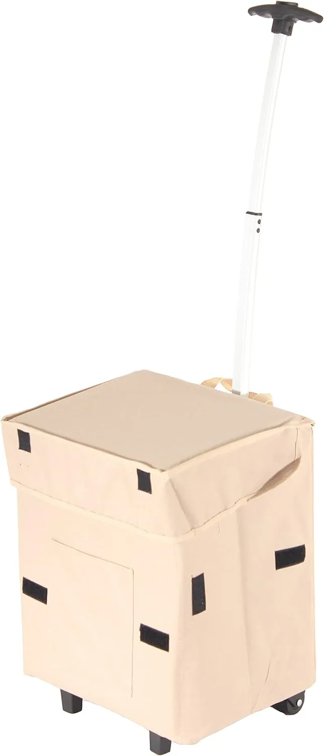 dbest products Smart Cart, Khaki Collapsible Rolling Utility Cart Basket Grocery Shopping Teacher Hobby Craft Art