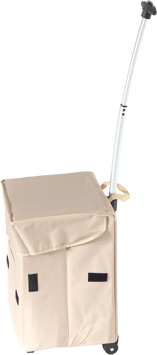 dbest products Smart Cart, Khaki Collapsible Rolling Utility Cart Basket Grocery Shopping Teacher Hobby Craft Art