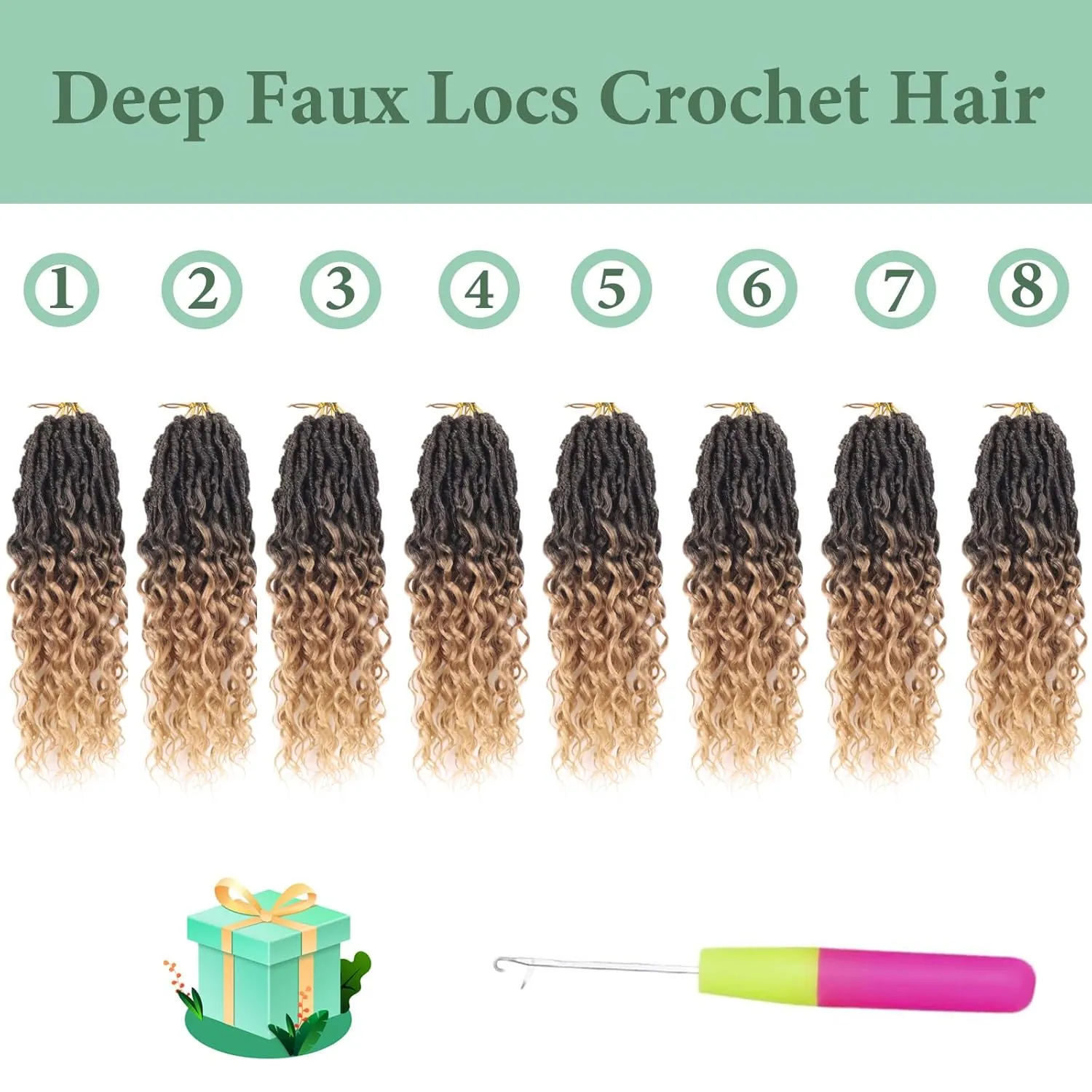 Deep Faux Locs Crochet Hair 10 Inch 8 Packs Goddess Locs Crochet Hair T27 Soft Faux Crochet Braids with Curly Ends Prelooped Deep Wave Croceht Braids for Black Women(Black mixed Blonde)