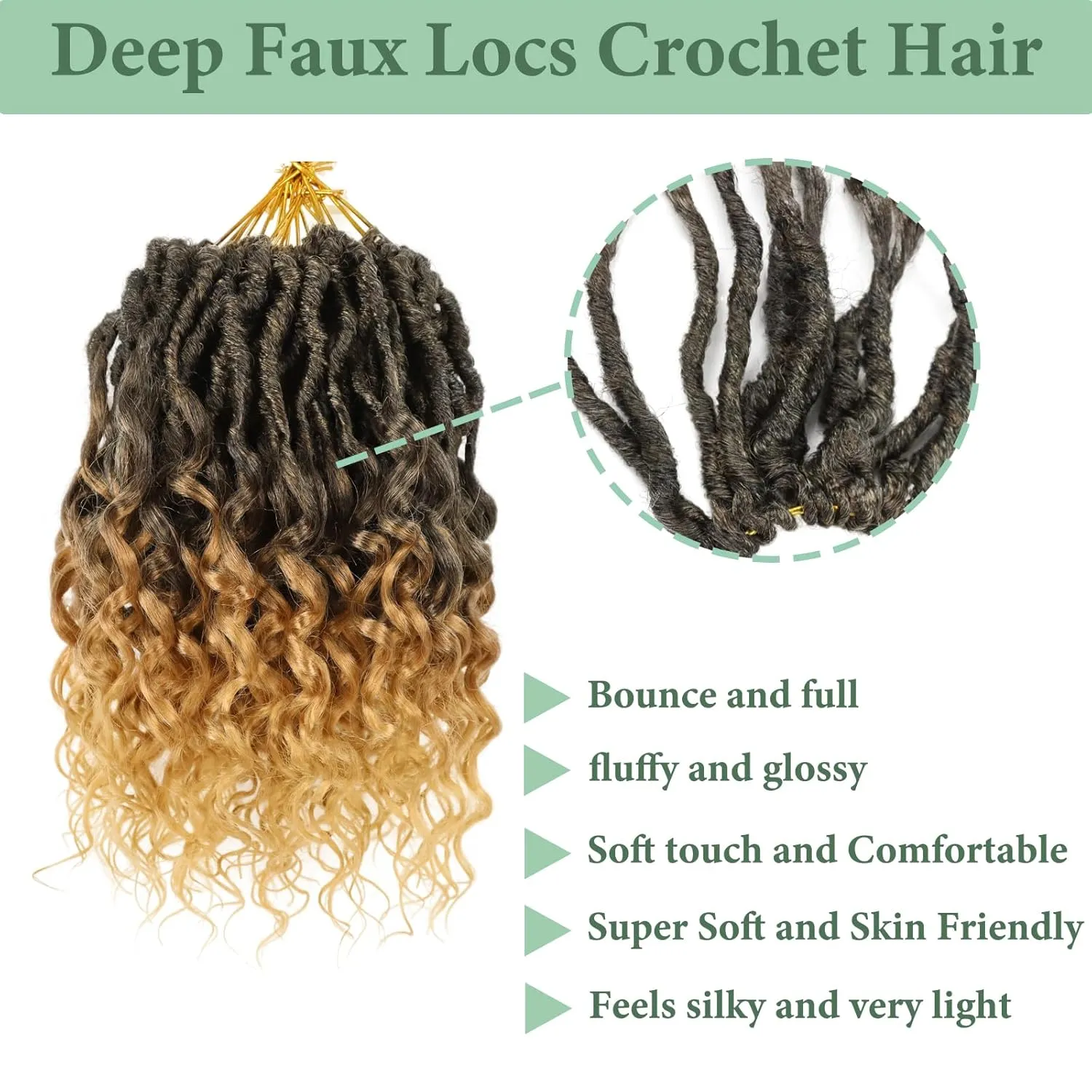 Deep Faux Locs Crochet Hair 10 Inch 8 Packs Goddess Locs Crochet Hair T27 Soft Faux Crochet Braids with Curly Ends Prelooped Deep Wave Croceht Braids for Black Women(Black mixed Blonde)