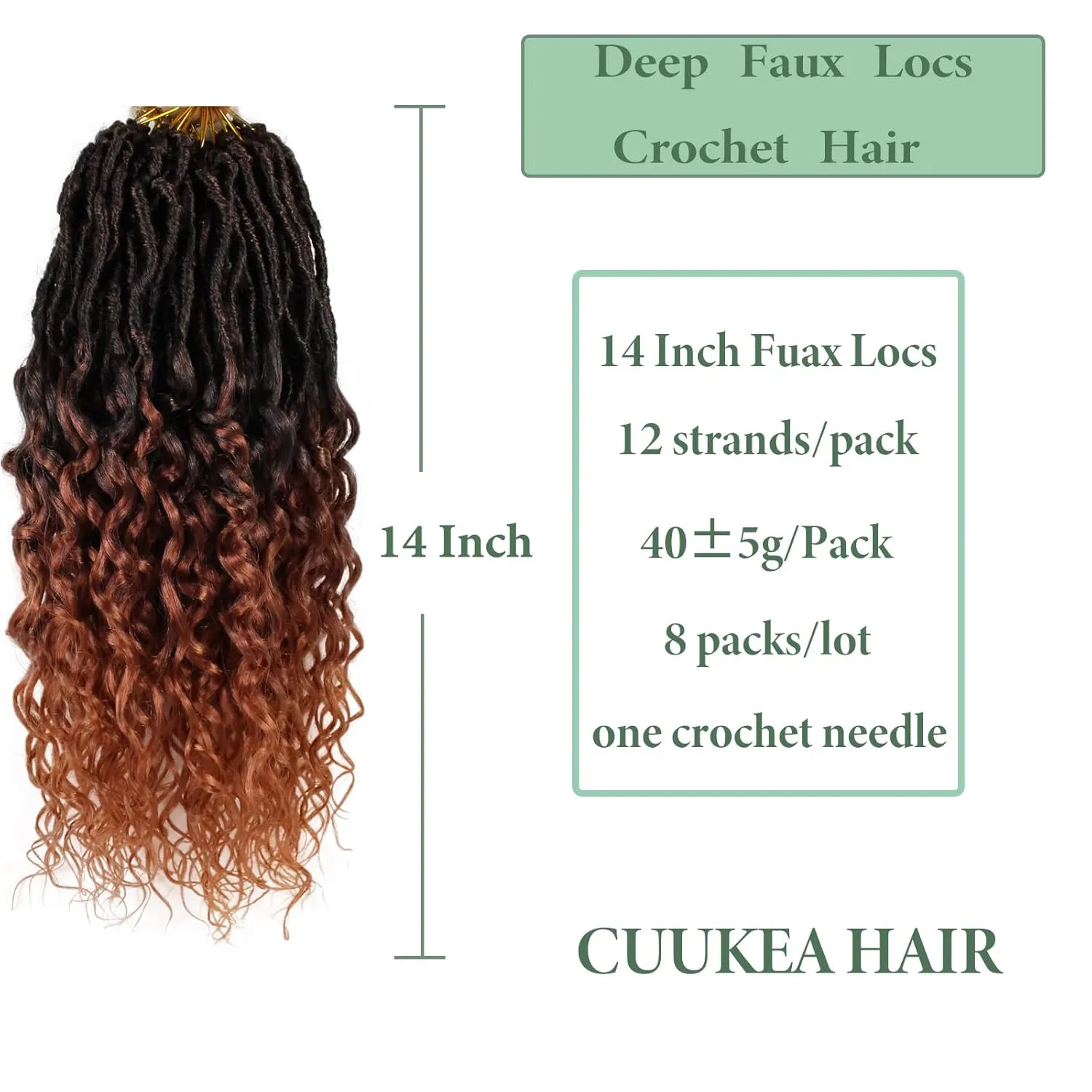 Deep Faux Locs Crochet Hair 14 Inch 8 Packs Goddess Locs Crochet Hair T350 Soft Loc Faux Loc Crochet Braids with Curly Ends Prelooped Deep Wave Croceht Braids for Black Women(Black mixed Ginger)