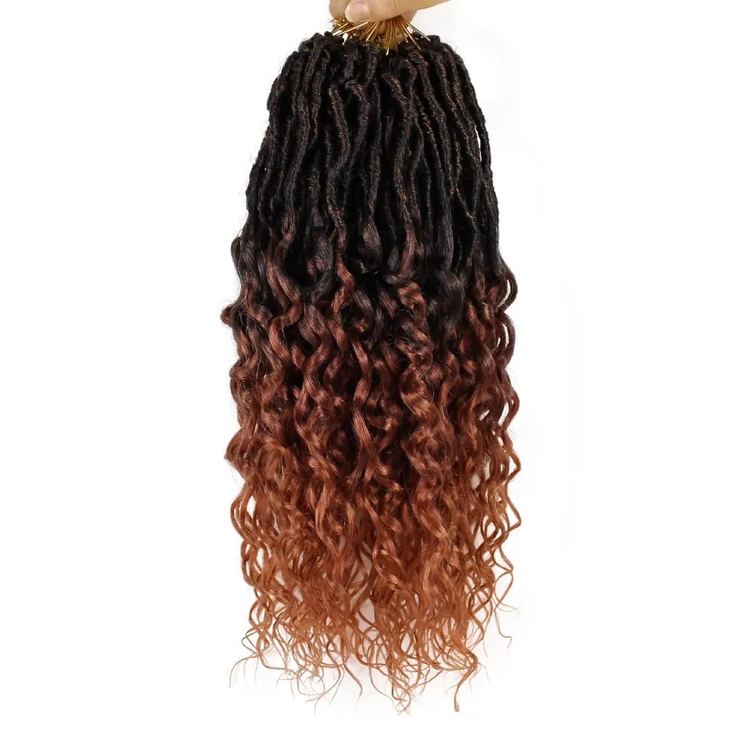 Deep Faux Locs Crochet Hair 14 Inch 8 Packs Goddess Locs Crochet Hair T350 Soft Loc Faux Loc Crochet Braids with Curly Ends Prelooped Deep Wave Croceht Braids for Black Women(Black mixed Ginger)