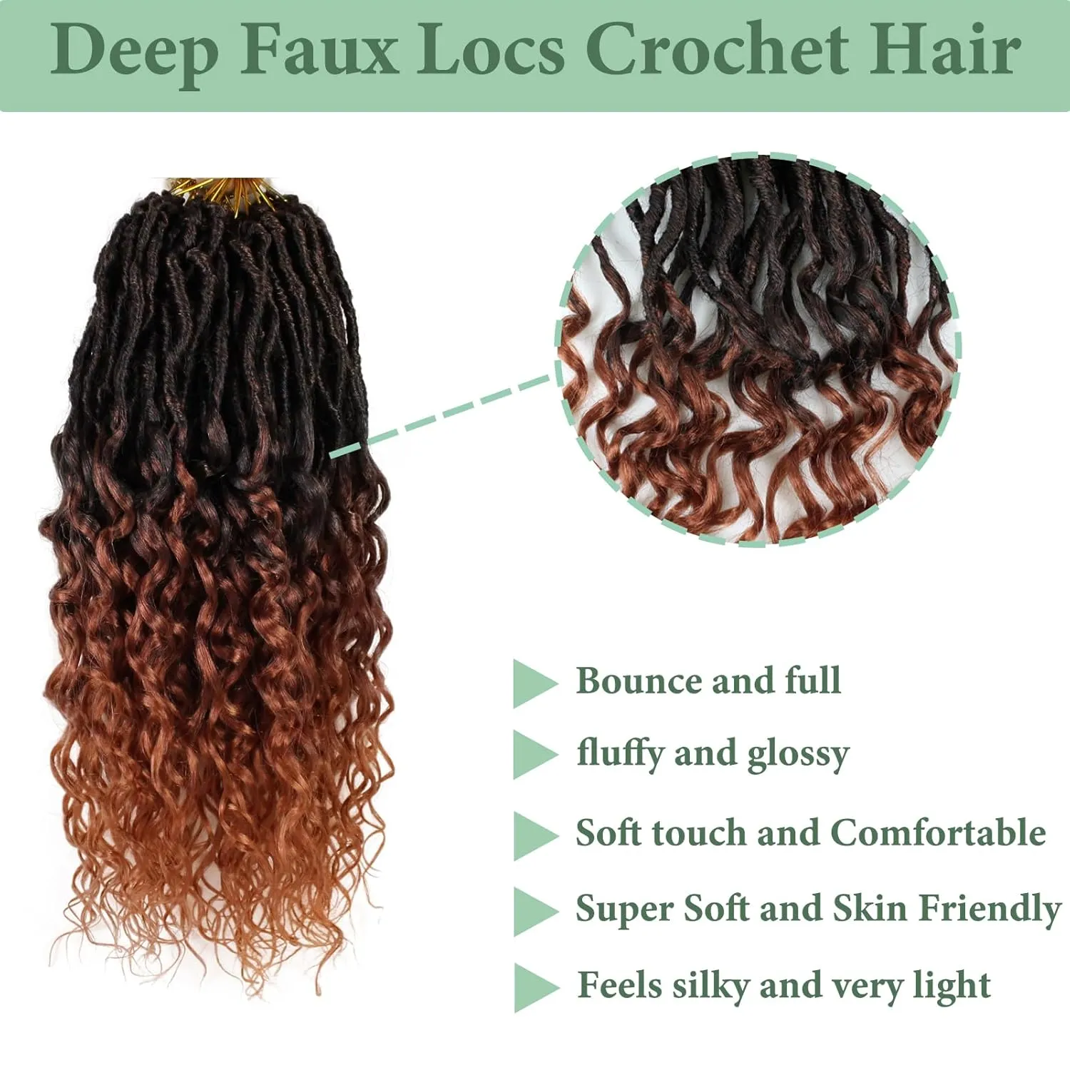 Deep Faux Locs Crochet Hair 14 Inch 8 Packs Goddess Locs Crochet Hair T350 Soft Loc Faux Loc Crochet Braids with Curly Ends Prelooped Deep Wave Croceht Braids for Black Women(Black mixed Ginger)